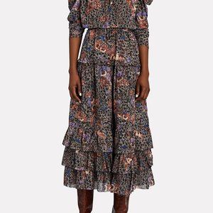ULLA JOHNSON Astra Ruffled Floral Midi Skirt
